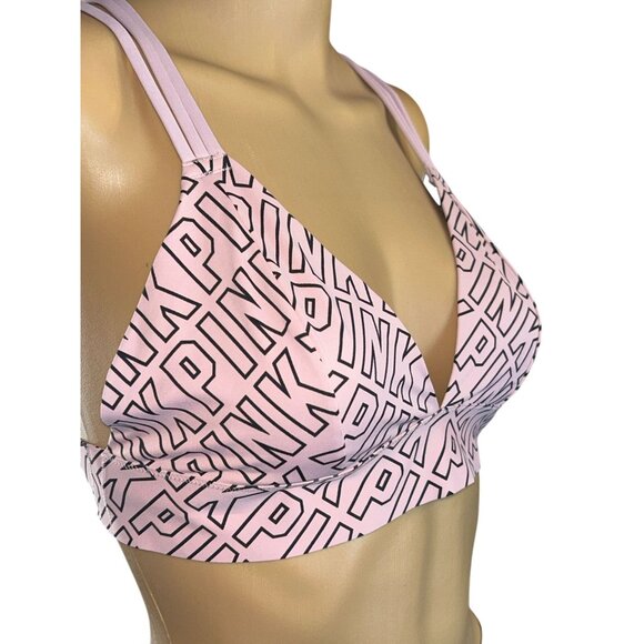 Victorias Secret PINK Strappy Back Logo Bralette Size L Unlined Girly - Picture 4 of 6
